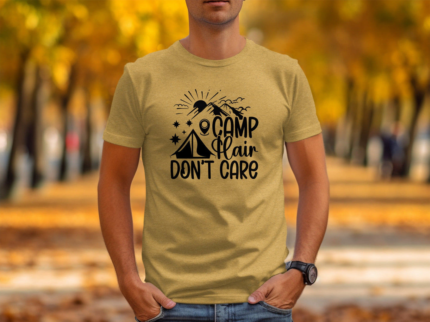 Camp Hair Dont Care with Mountain Scene Graphic T-Shirt