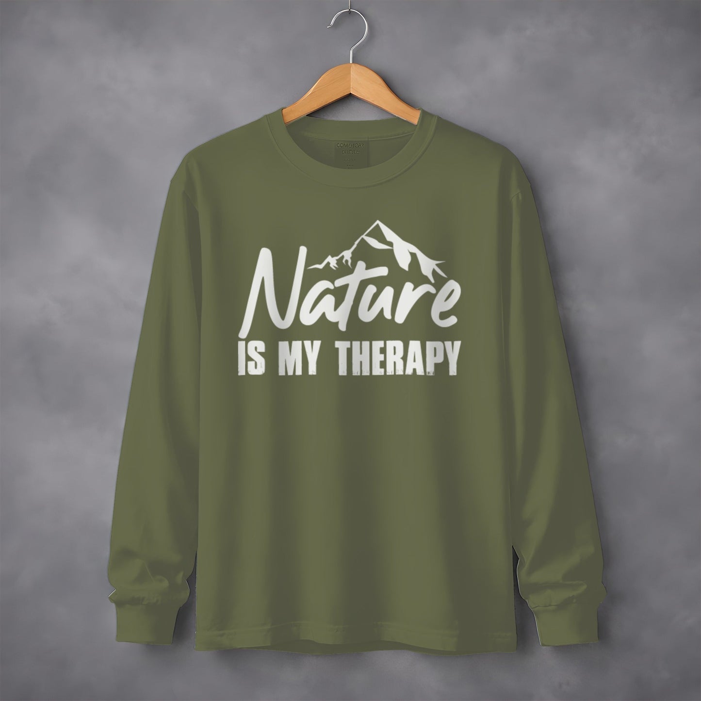 Nature Is My Therapy Mountain Graphic Text Long Sleeve T-Shirt