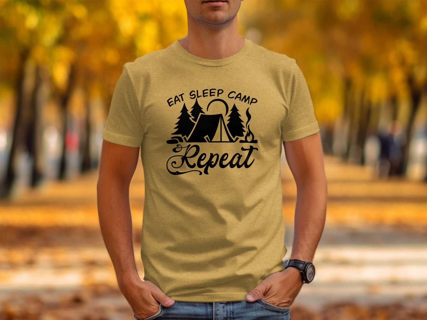 Eat Sleep Camp Repeat Adventure Graphic Camping T-Shirt