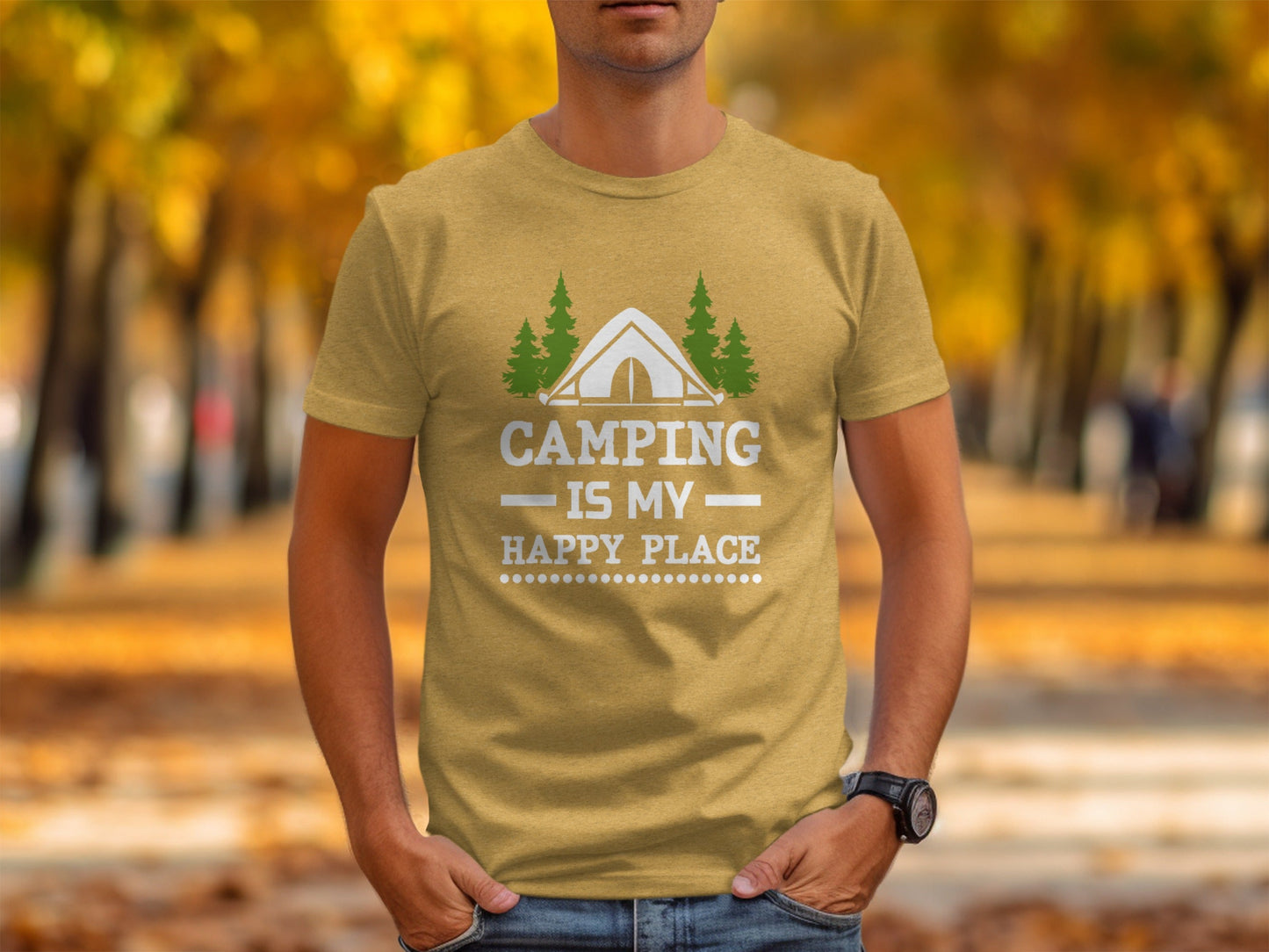 Camping Is My Happy Place Tent And Trees Graphic T-Shirt