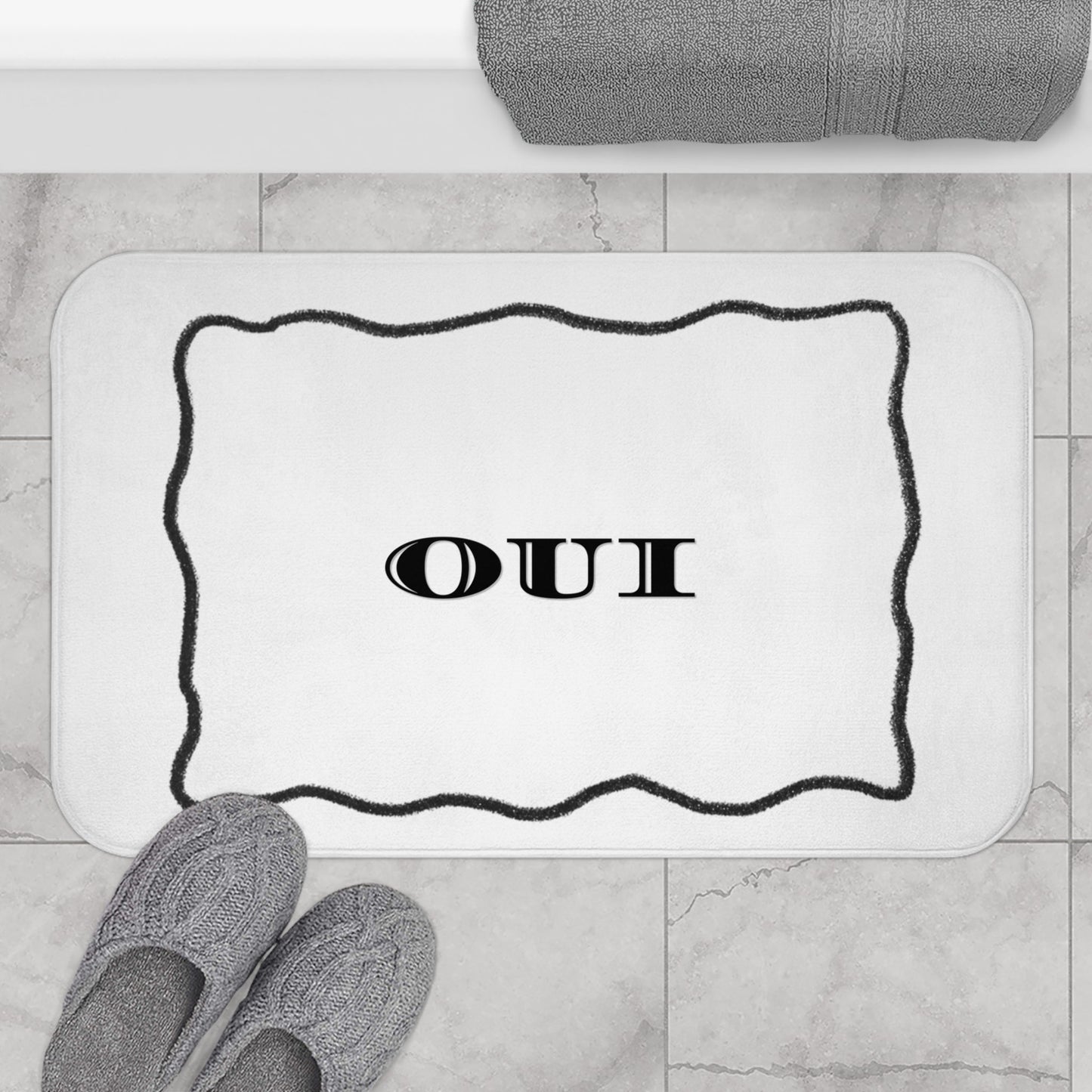 OUI Black & White Bath Mat — Feminine French Bathroom Rug