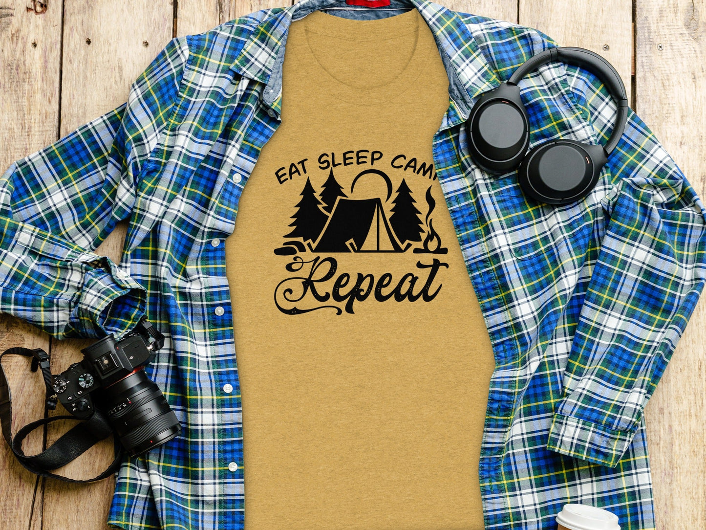 Eat Sleep Camp Repeat Adventure Graphic Camping T-Shirt