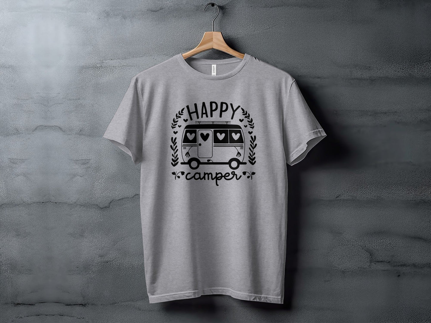 Happy Camper Campervan Love Hearts Outdoor Trip Design T-Shirt