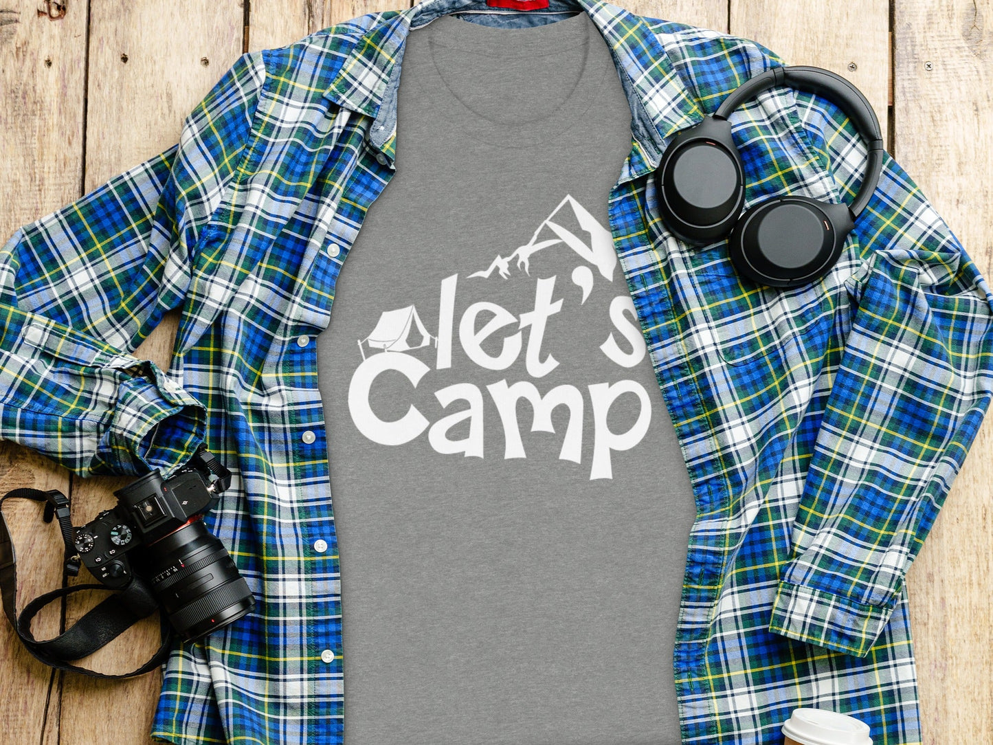 Lets Camp Tent With Mountain T-Shirt