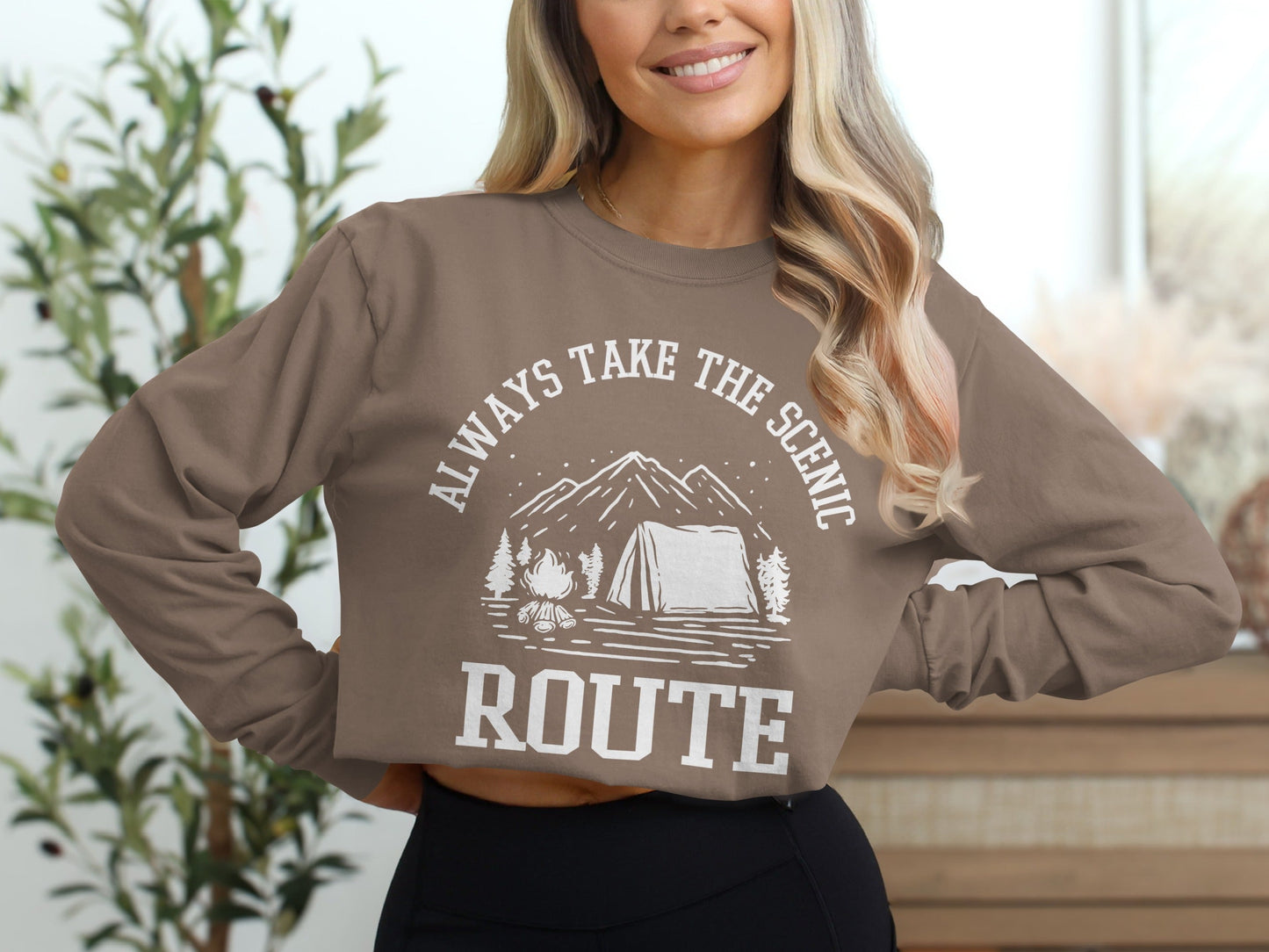 Always Take The Scenic Route Camping Adventure Long Sleeve T-Shirt