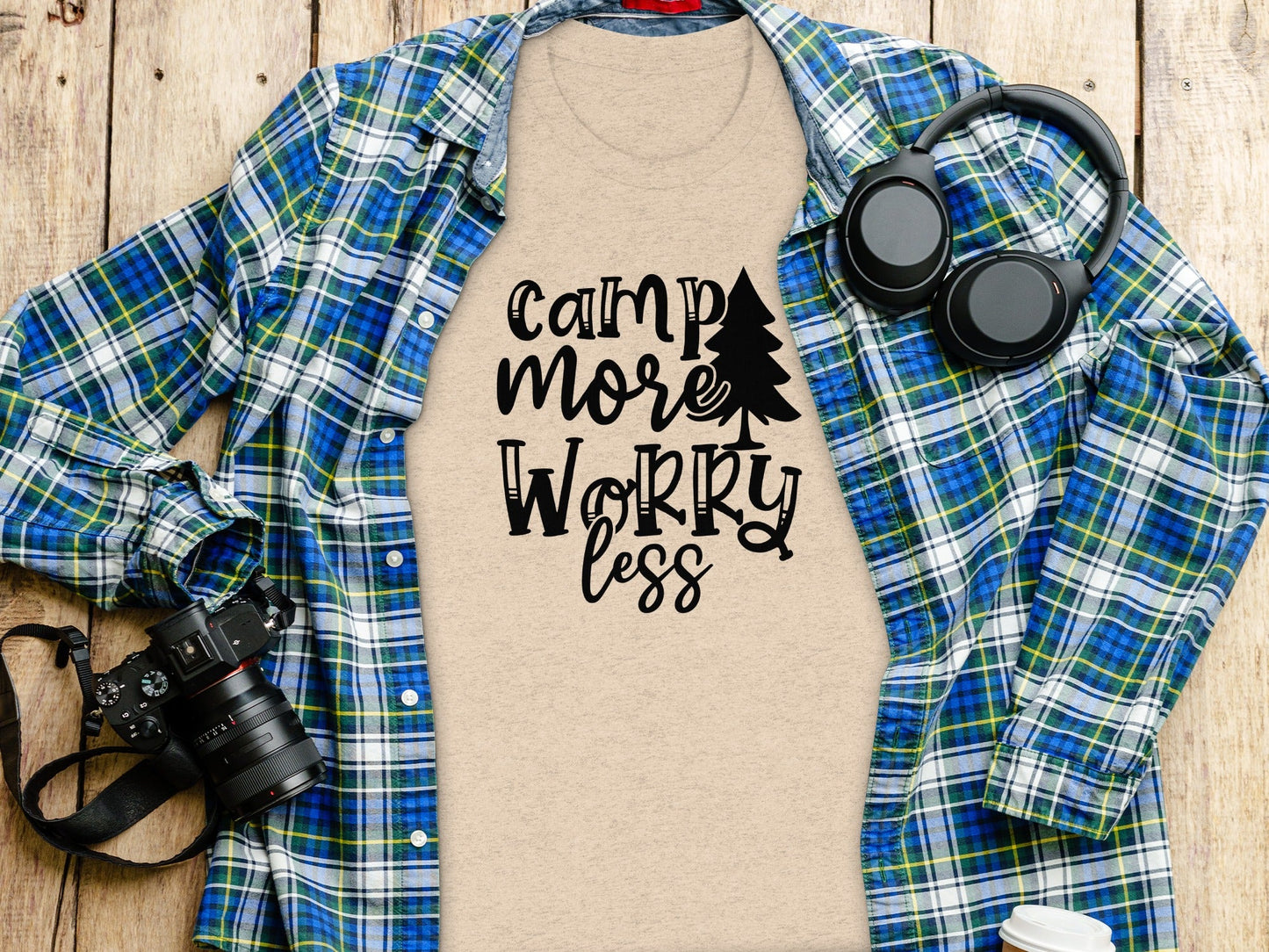Camp More Worry Less Outdoors Adventure Graphic T-Shirt