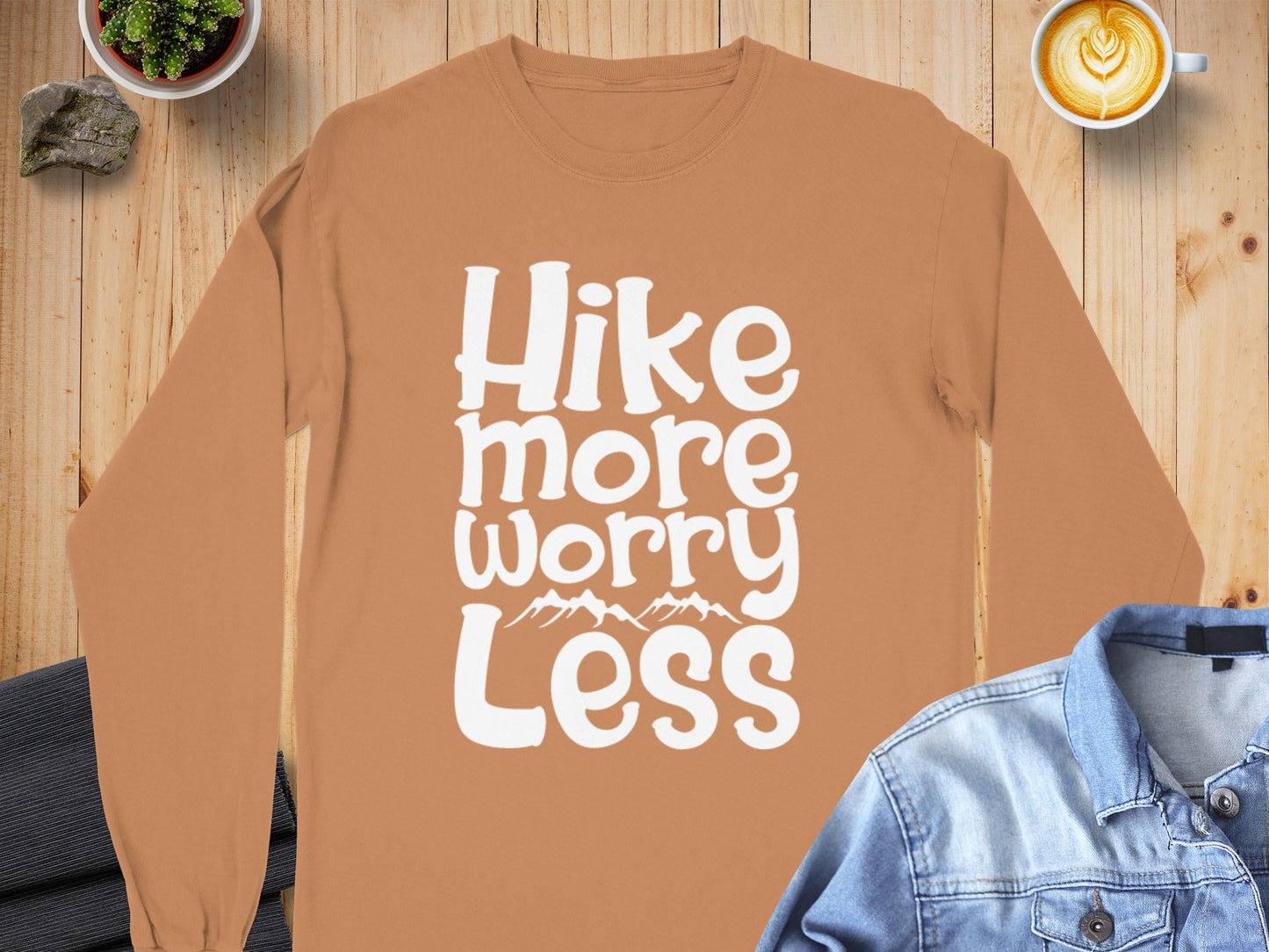 Hike More Worry Less With Mountain Graphic Long Sleeve T-Shirt