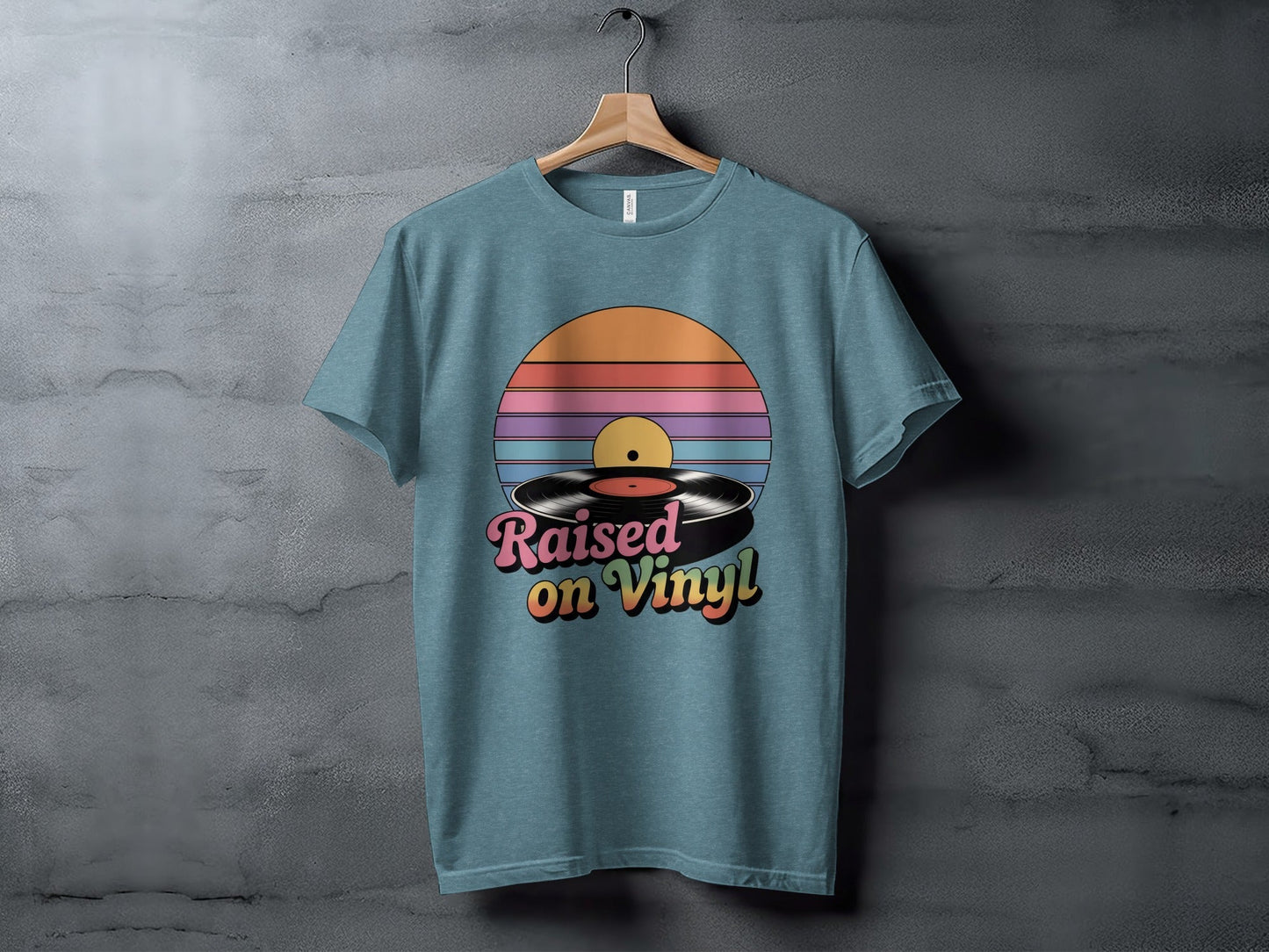 Raised On Vinyl Vintage Retro Style Design Graphic T-Shirt
