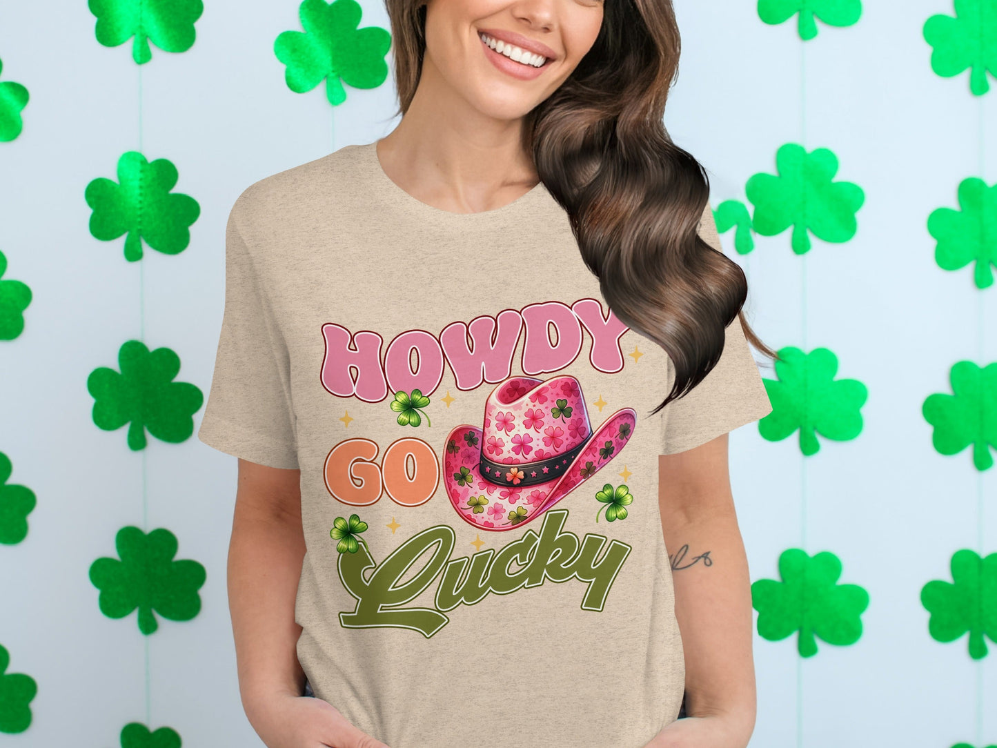 Howdy Go Lucky T-Shirts, St Patricks Day, Cowboy Hat, Shamrock, Good Luck, Festive Apparel, Lucky Shirt, Irish Pride