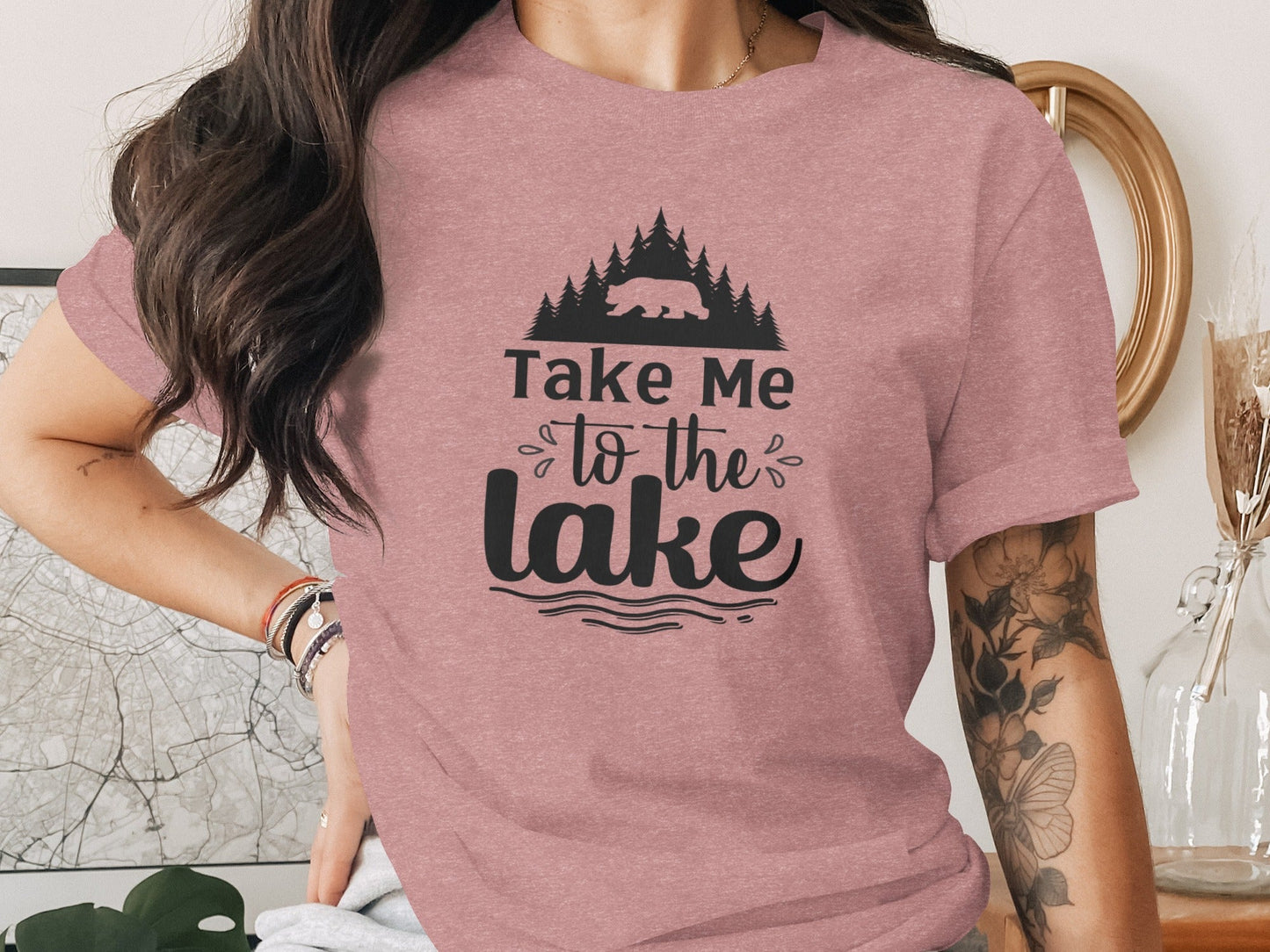 Take Me To the Lake Bear and Trees Design T-Shirt
