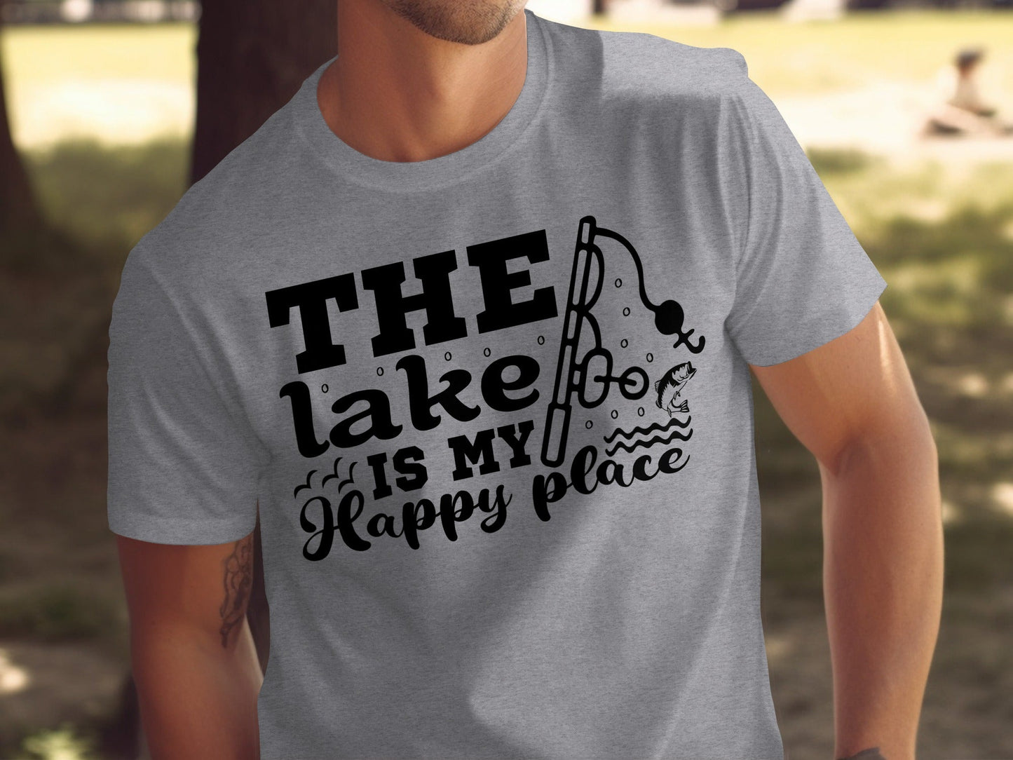 The Lake Is My Happy Place Fishing Illustration T-Shirt