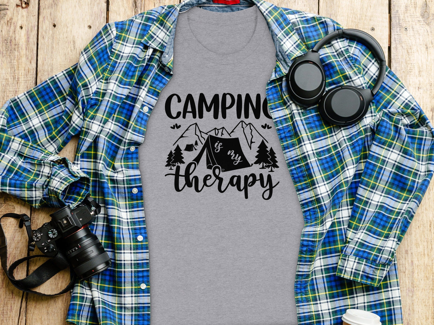 Camping Is My Therapy Mountain Design Graphic T-Shirt