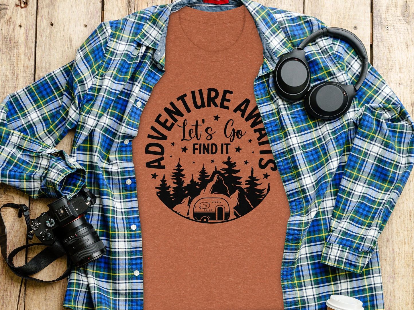 Adventure Awaits Let's Go Find It Silhouette Camper T-Shirt