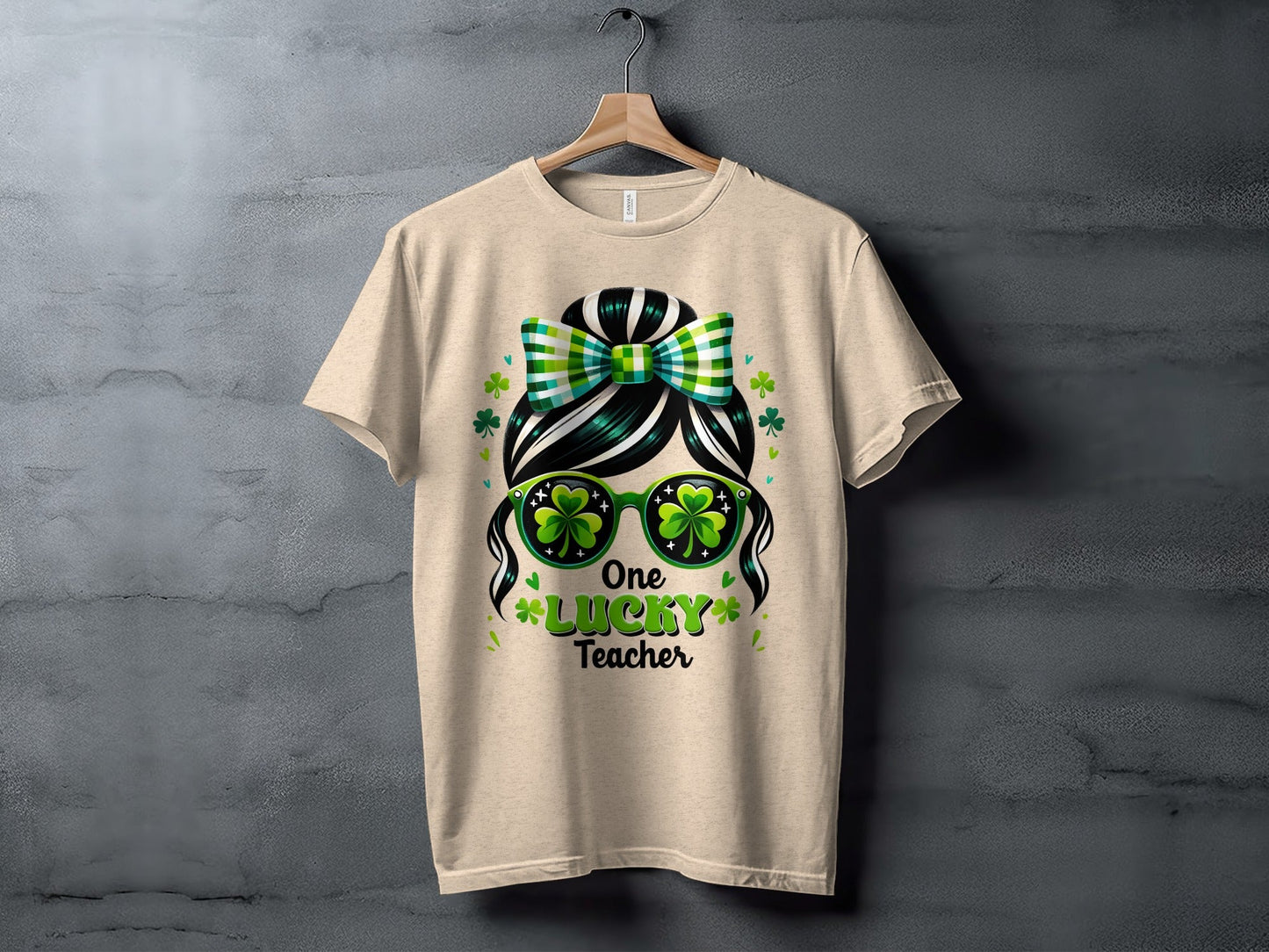 One Lucky Teacher Shamrock Sunglasses Graphic Design T-Shirt
