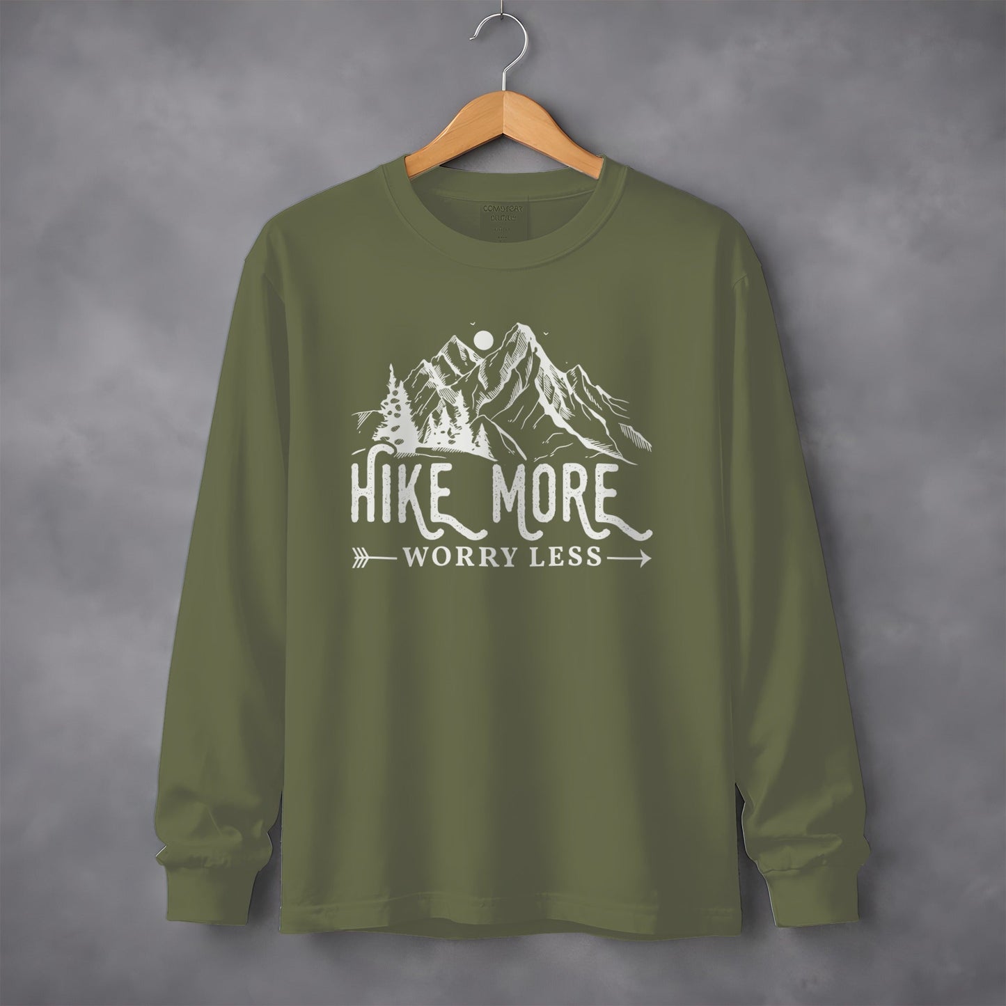 Hike More Worry Less Mountain Design Funny Outdoor Long Sleeve T-Shirt