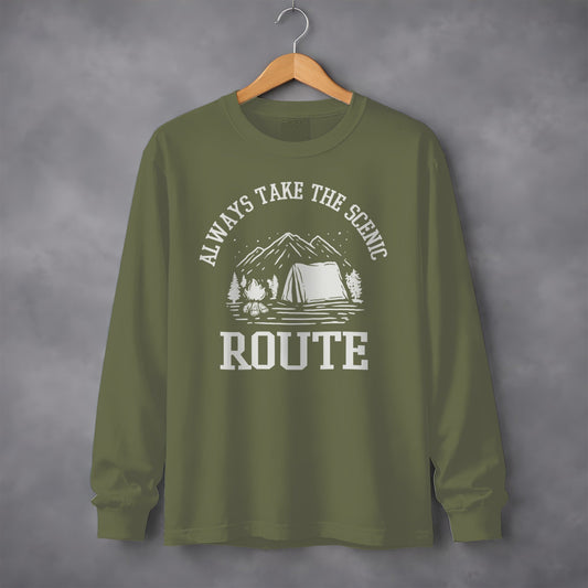Always Take The Scenic Route Camping Adventure Long Sleeve T-Shirt