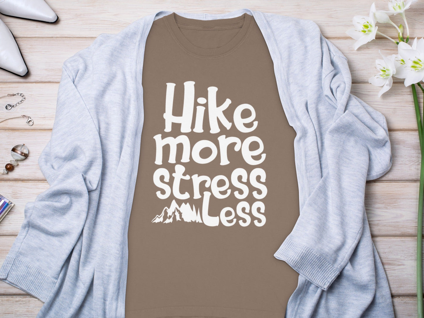 Hike More Stress Less With Mountain Art Long Sleeve T-Shirt