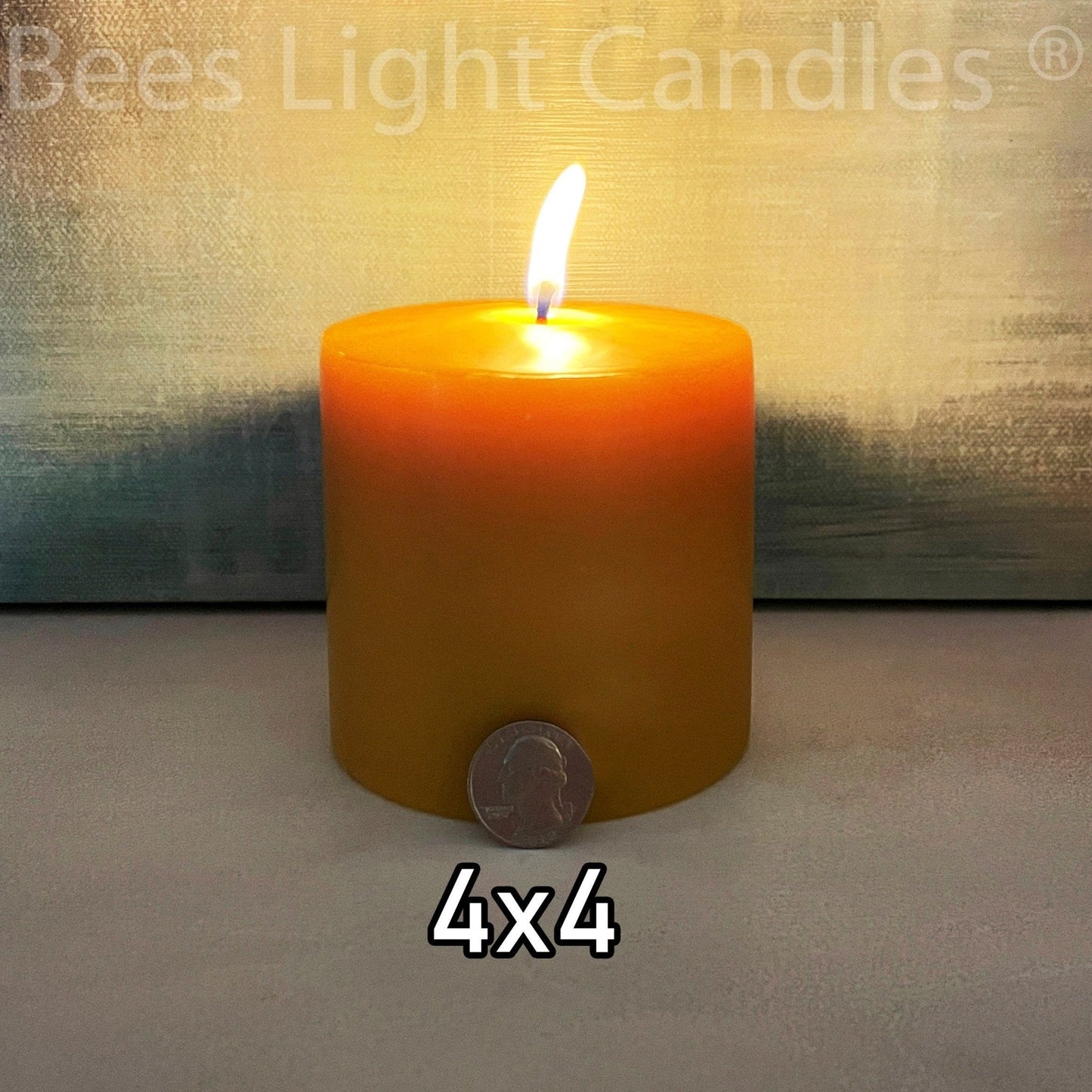 4 Inch Wide Beeswax Pillar Candle Set of 4x4+4x6+4x8