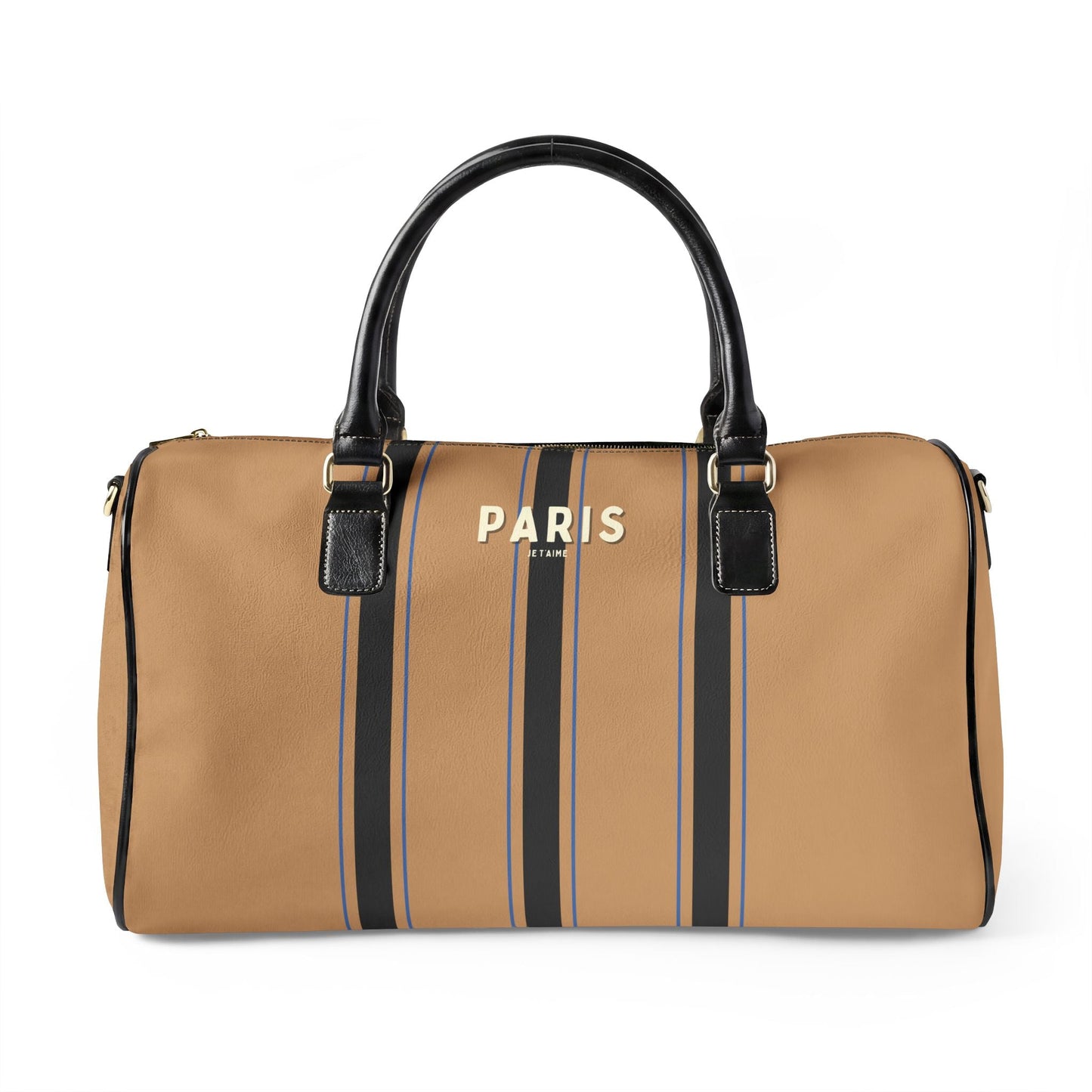 Paris Je T'aime Leather Weekender Bag — Deluxe Stripped Travel Duffle