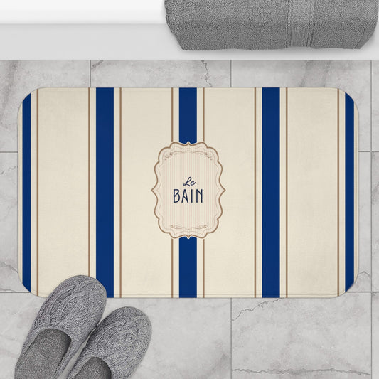 Le Bain Classic Striped Bath Mat, SEA BLUE,  French Bathroom Decor