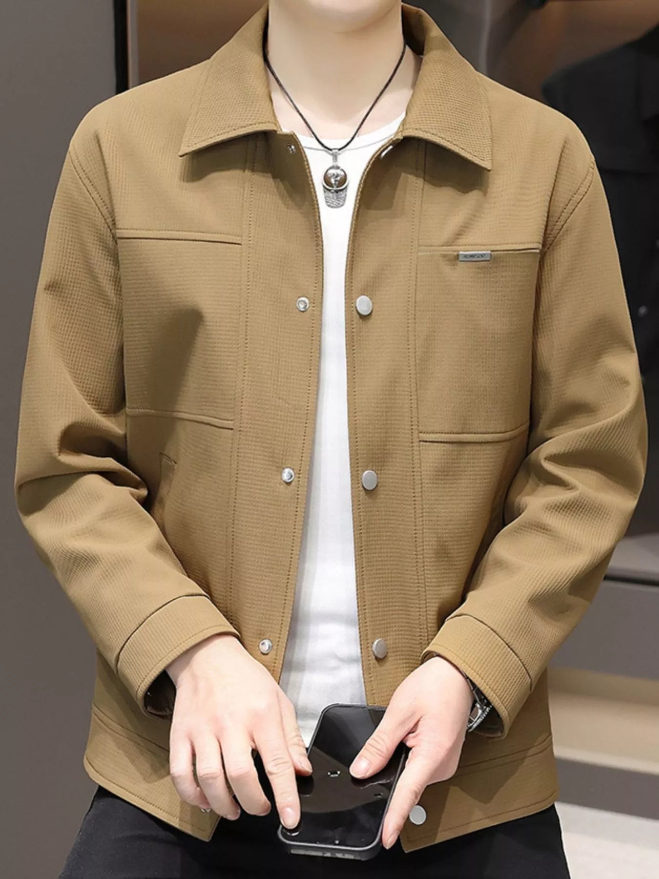 Men's Plus Size Snap Down Long Sleeve Jacket