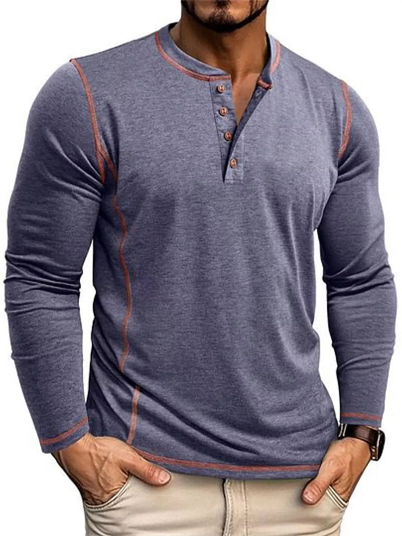 Men's Full Size Casual Button Detail Long Sleeve T-Shirt Plus Size