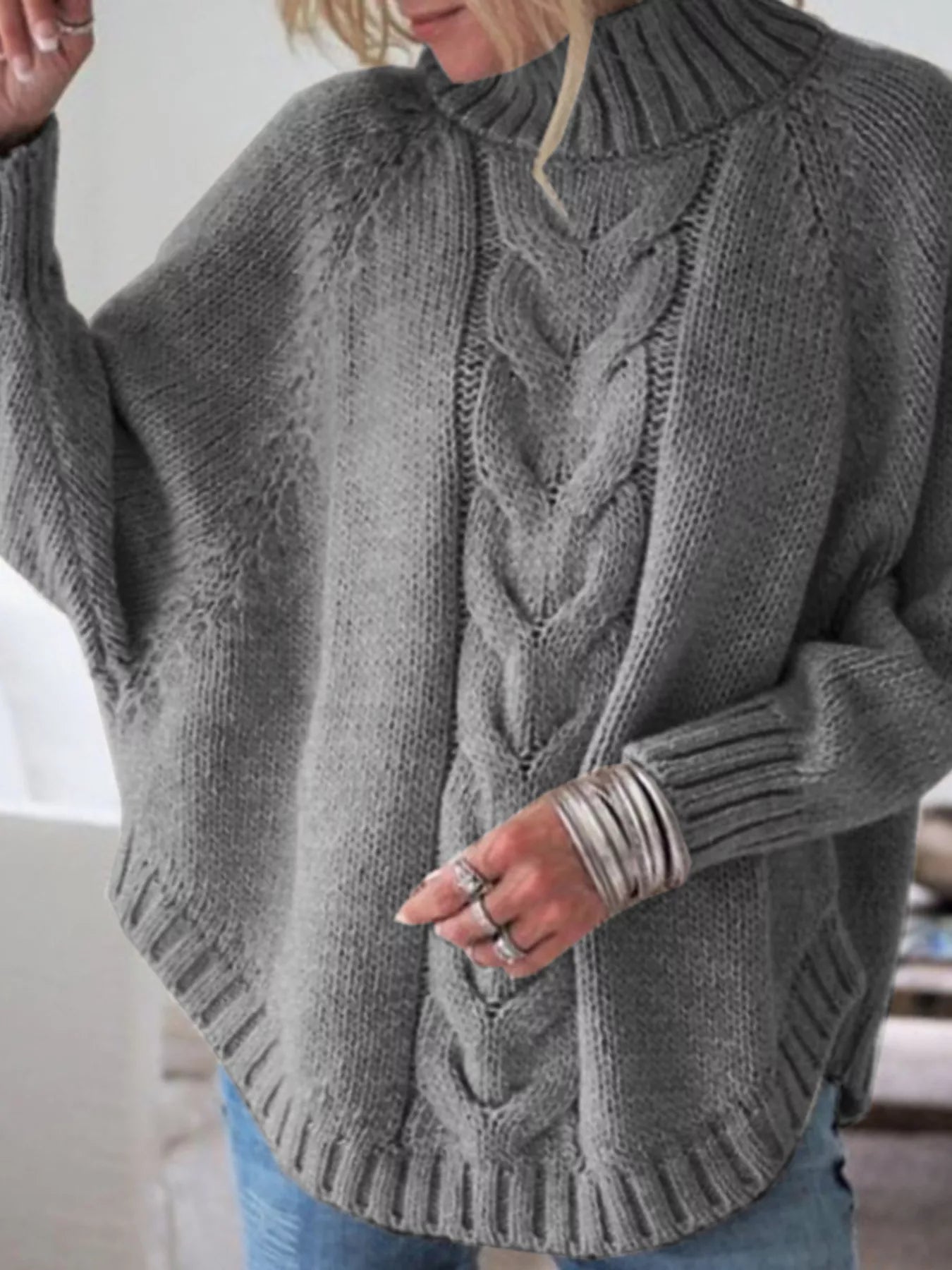 Full Size Cable-Knit Long Sleeve Sweater Plus Size