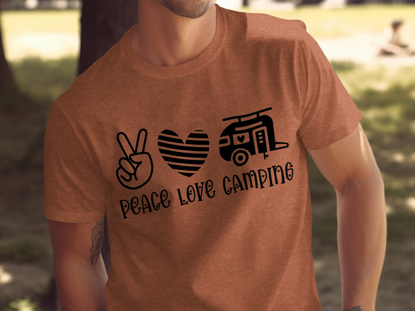 Peace Love Camping Symbol Design Graphic Novelty T-Shirt