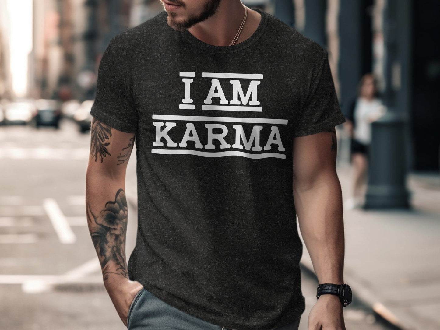 I AM Karma Bold Statement Black and White T-Shirt