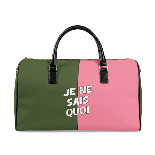 Je Ne Sais Quoi Leather Travel Bag – Pink & Olive Weekender Duffle