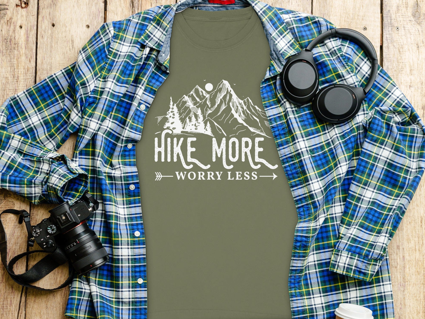 Hike More Worry Less Mountain Design Funny Outdoor Long Sleeve T-Shirt