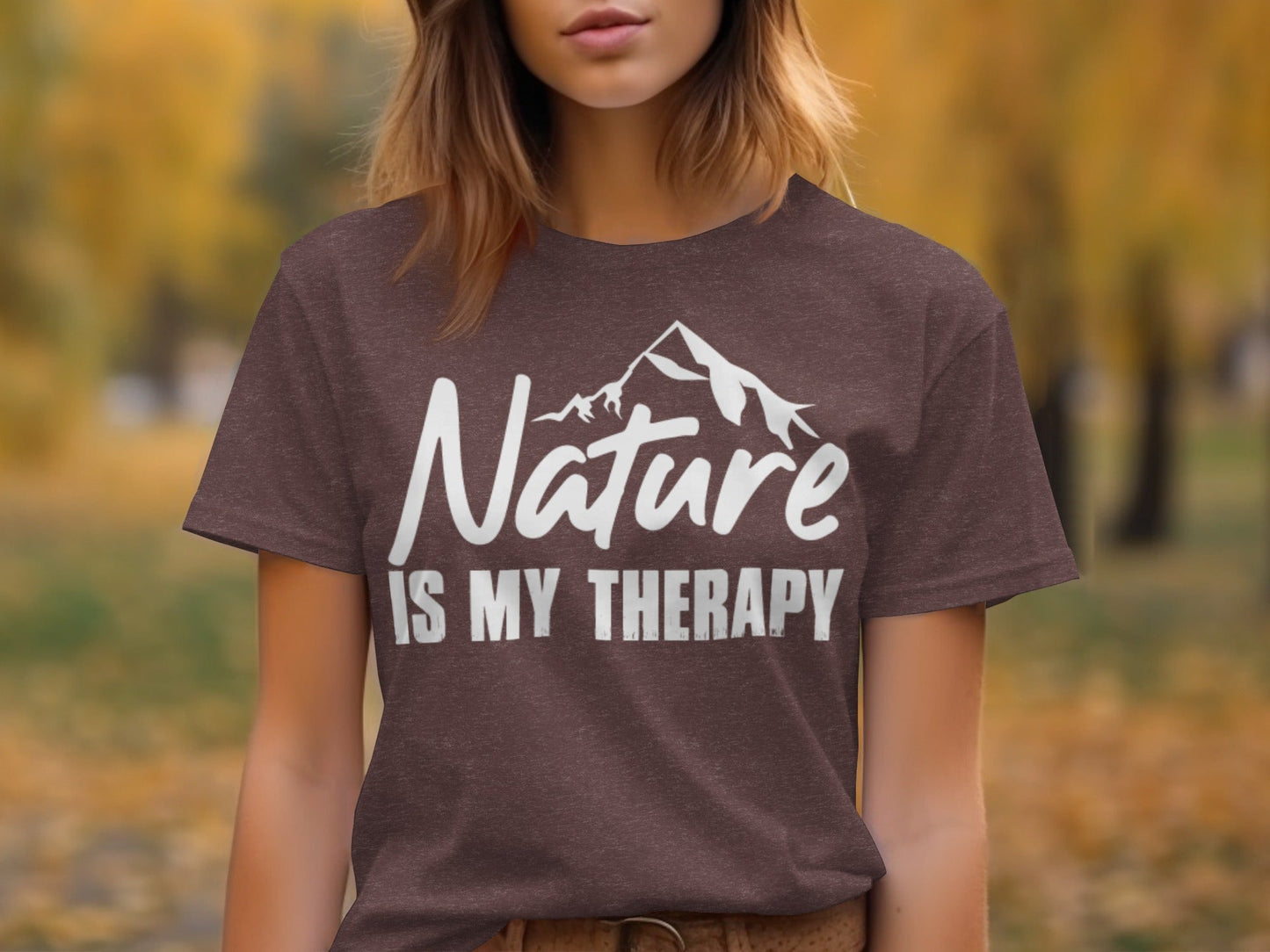 Nature is my Therapy White Text with Mountain T-Shirt