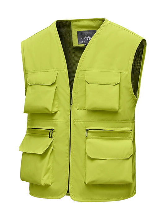 Men's Full Size Multi-Pocket Zip Up Vest Plus Size