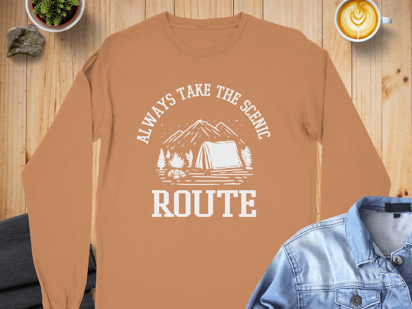 Always Take The Scenic Route Camping Adventure Long Sleeve T-Shirt