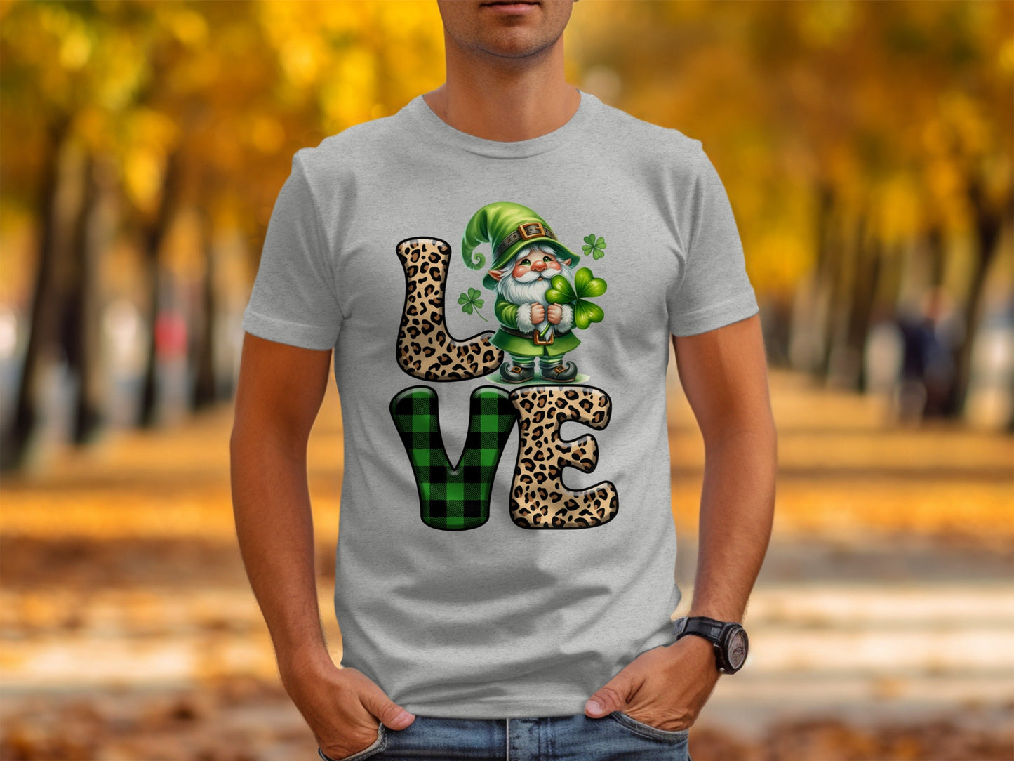 St Patricks Day Gnome T-Shirts, Leopard Print LOVE, Lucky Clover T-Shirts, Irish T-Shirts, Green Plaid T-Shirts, Unique St Paddys Day