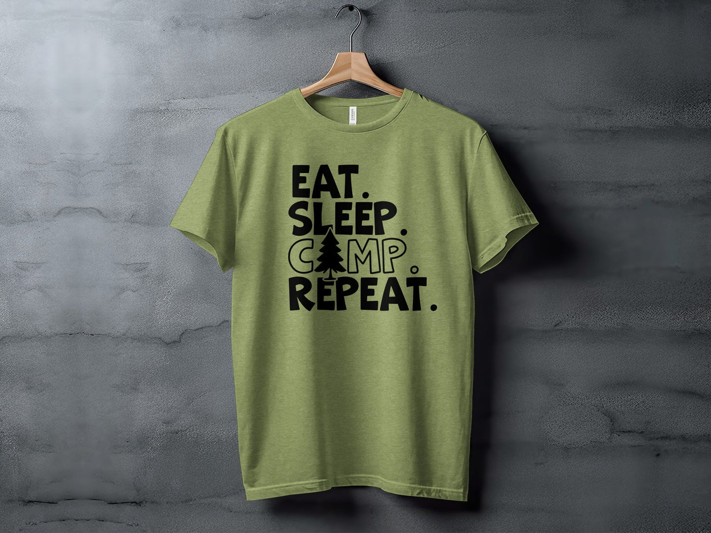 Eat Sleep Camp Repeat With Pine Tree Graphic T-Shirt
