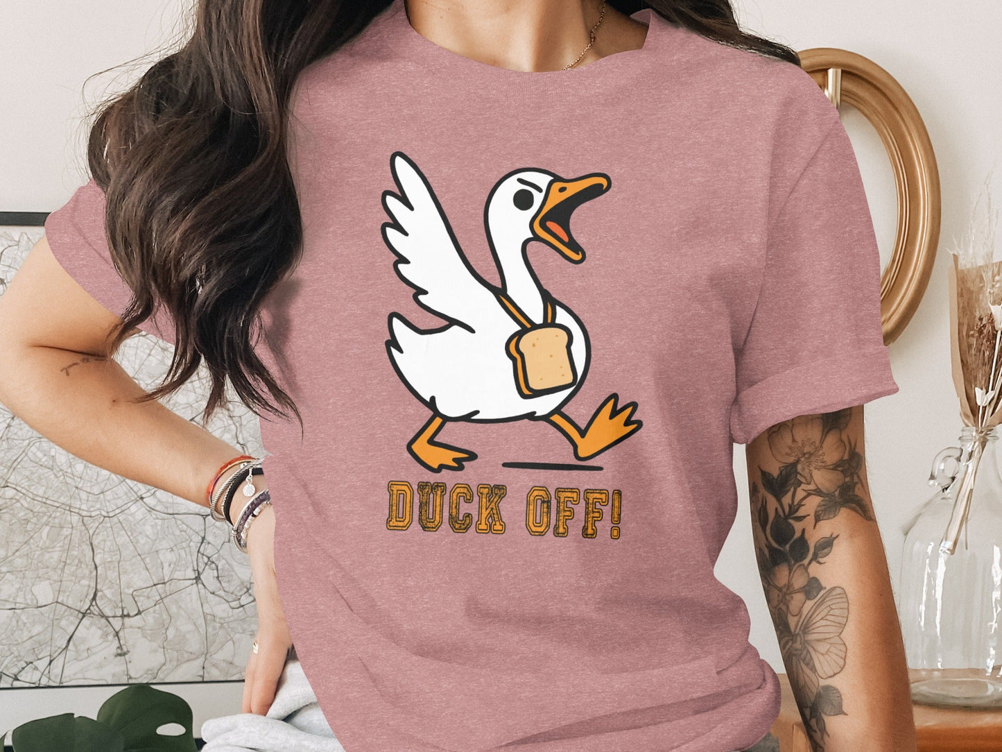 Duck Off Funny Angry Goose with Bread Slice T-Shirt