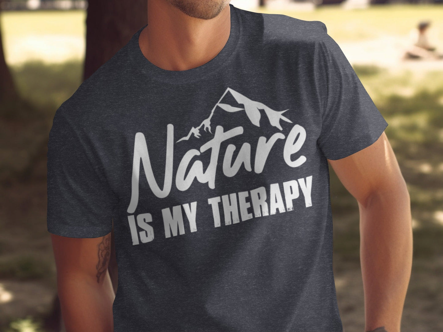 Nature is my Therapy White Text with Mountain T-Shirt