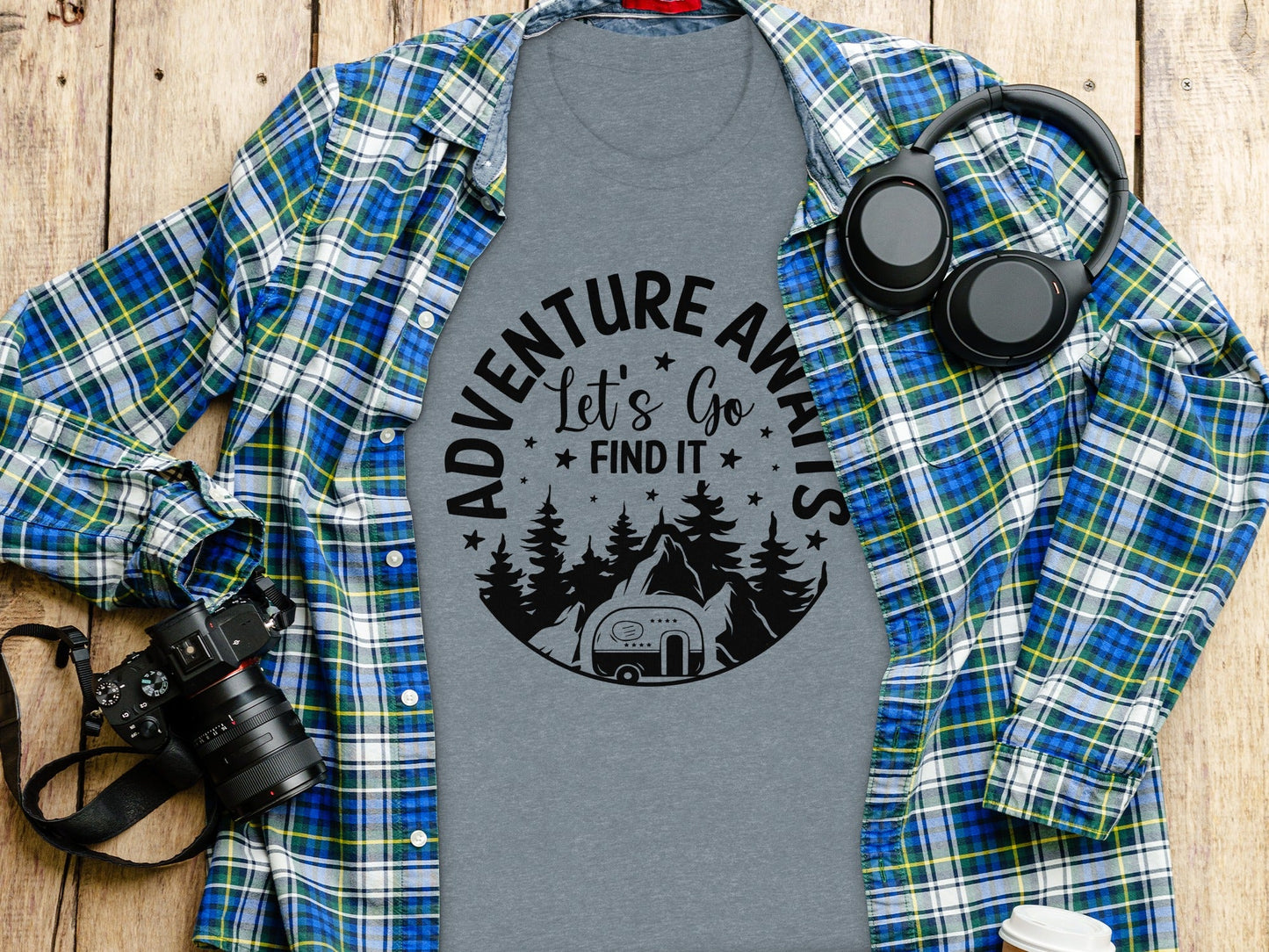 Adventure Awaits Let's Go Find It Silhouette Camper T-Shirt