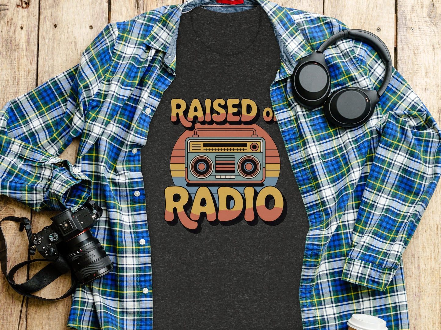 Raised on Radio Retro Boombox Graphic Design T-Shirt