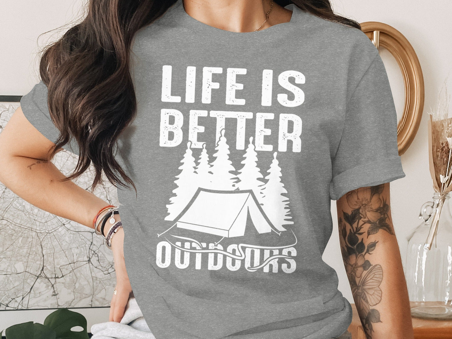 Life Is Better Outdoors Camping Tent Graphic Novelty T-Shirt