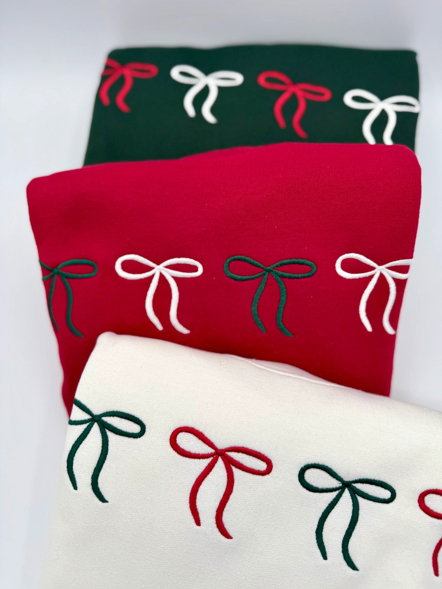 Embroidered Christmas Bow Sweatshirt • Holiday Crewneck for Women | Cute Festive Winter Sweater | Cozy Xmas Outfit | Gift for Her