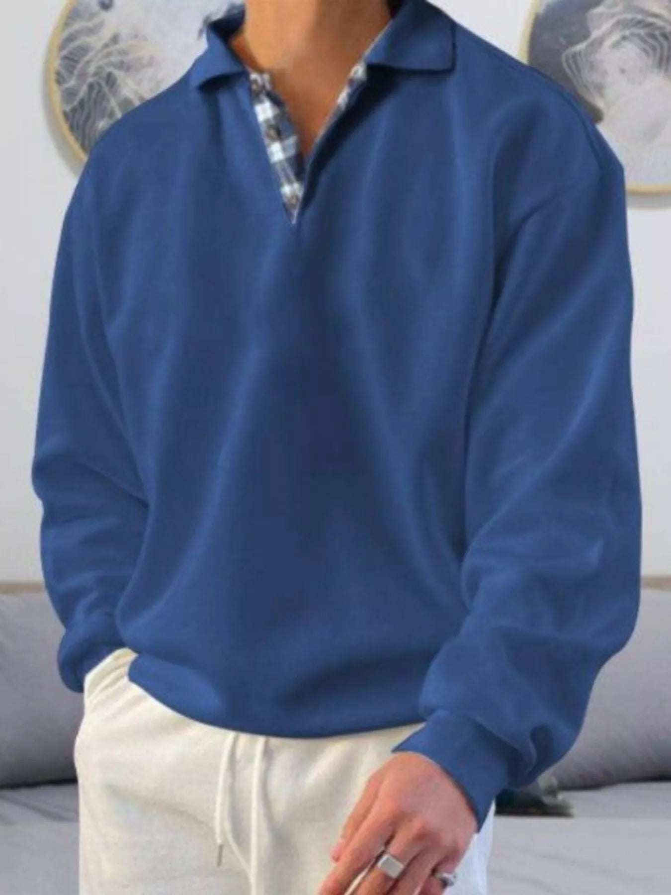 Men's Plus Size Casual Polo Collar Long Sleeve Top
