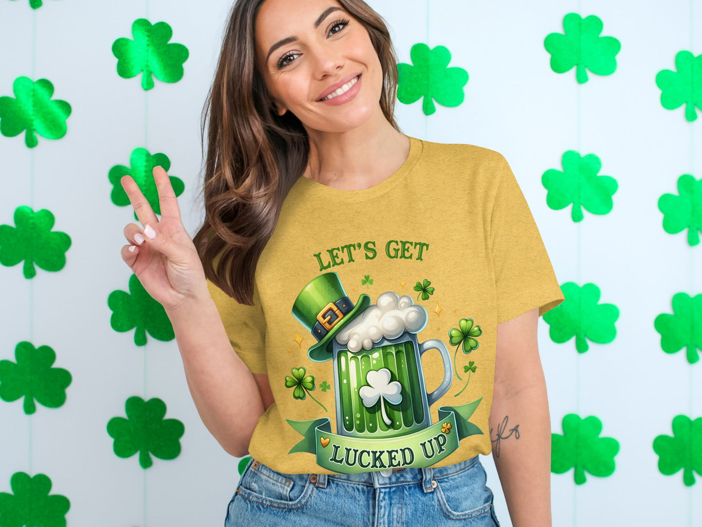 Lets Get Lucked Up T-Shirts, St Patricks Day Apparel, Irish Beer Mug, Clover Graphic Tee, Good Luck Shirts, Holiday T-Shirt, Festive Outfit