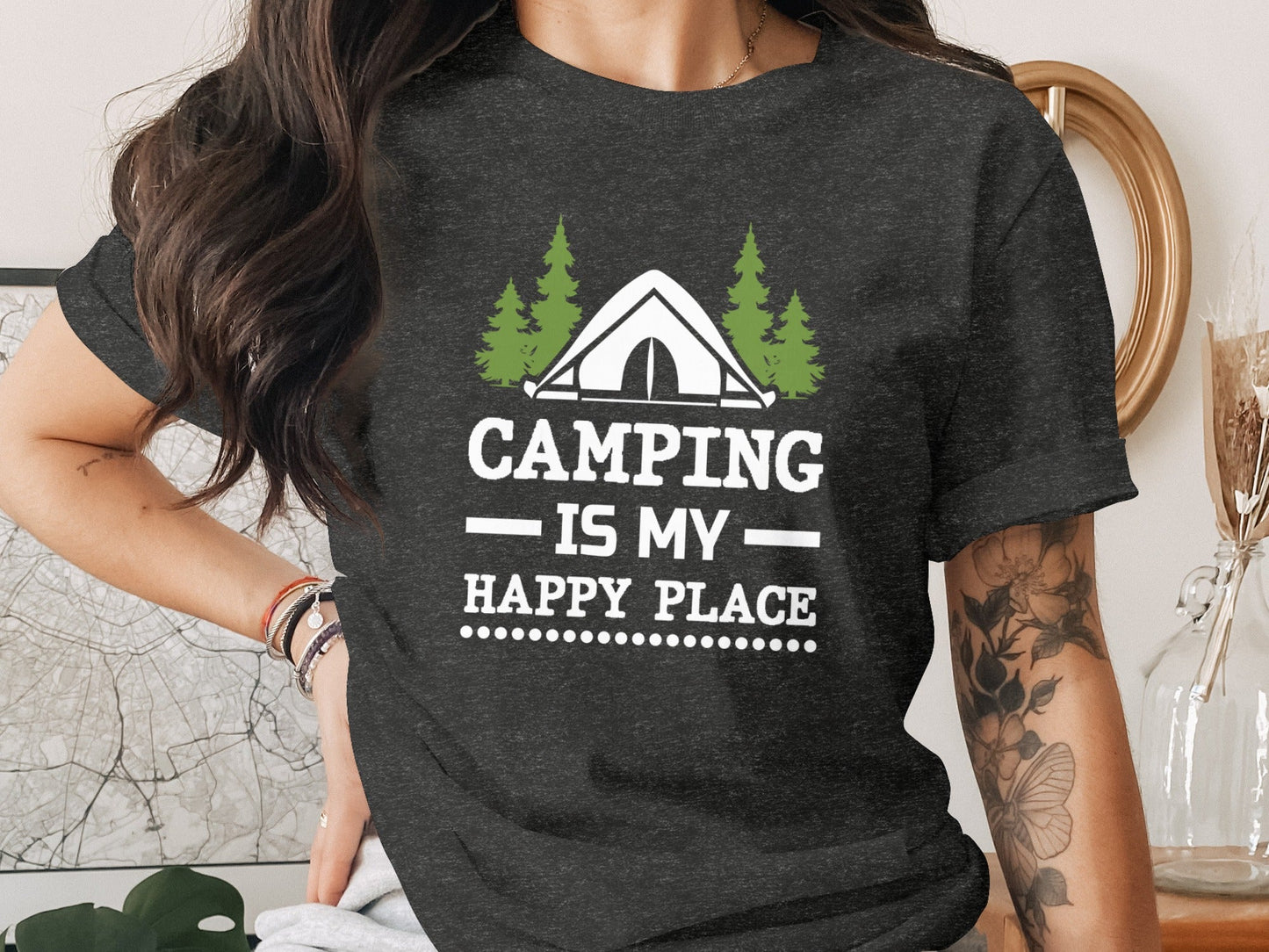 Camping Is My Happy Place Tent And Trees Graphic T-Shirt
