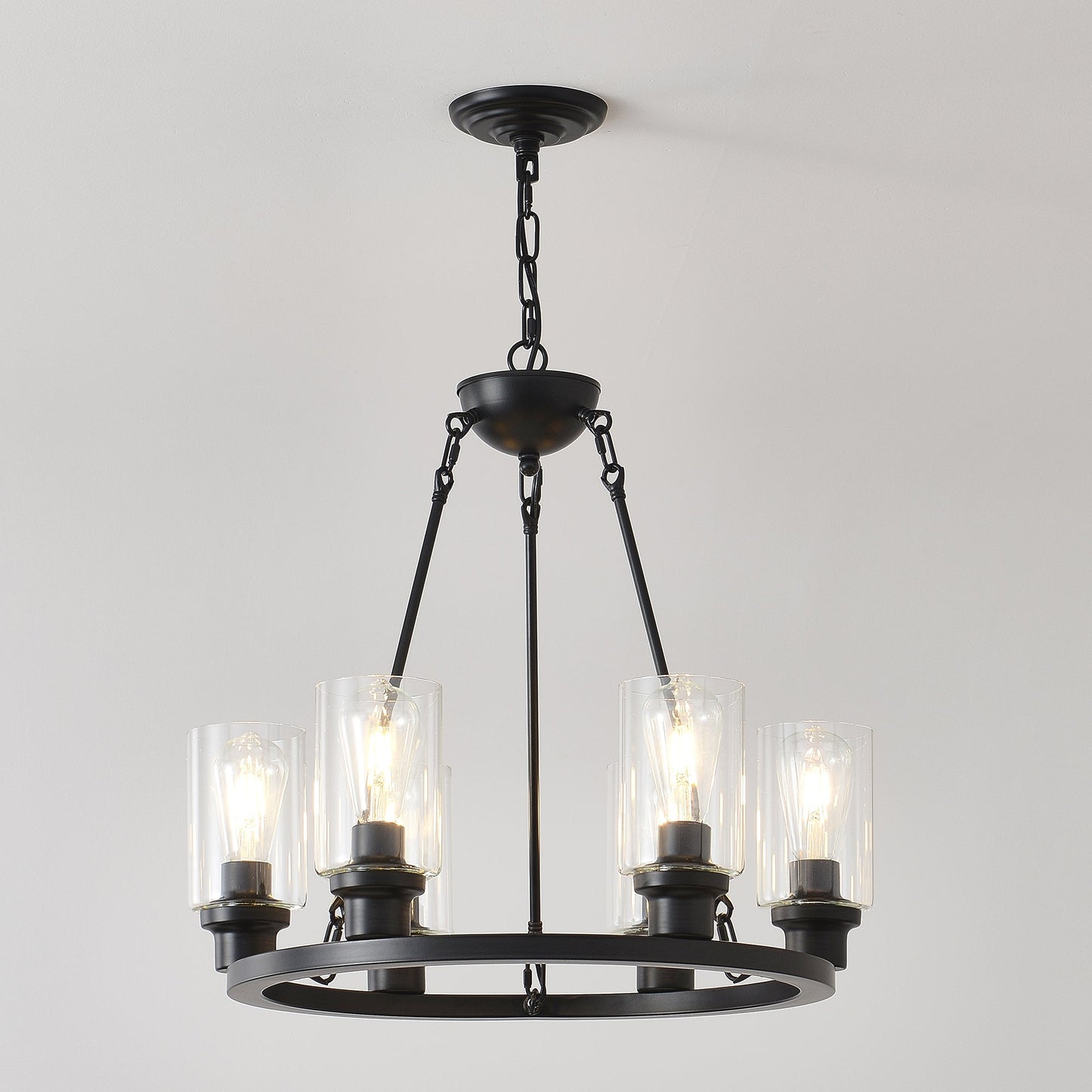 6-Light Black Wagon Wheel Chandelier