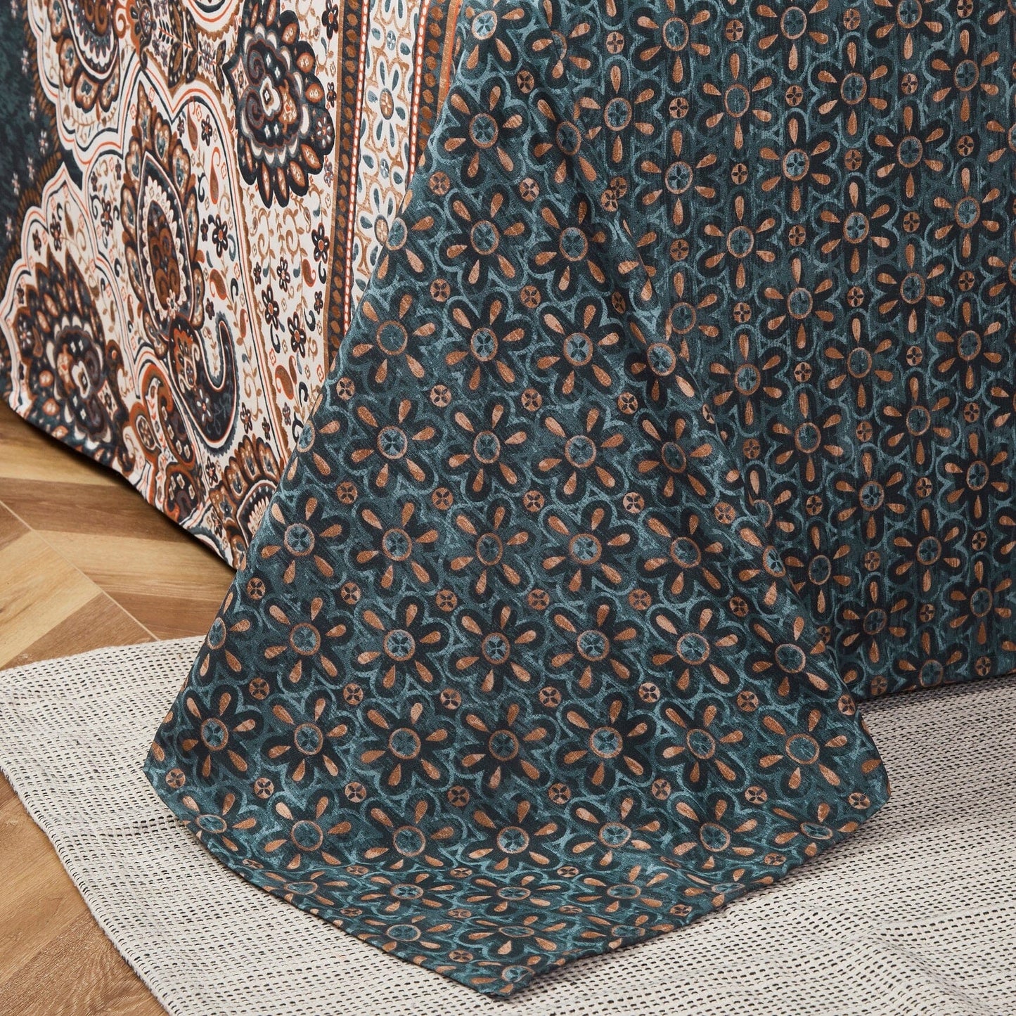 Tache Rustic Paisley Mandala Palace Floral Watercolor Dark Teal Fitted Sheet / Flat Sheet (KF174)