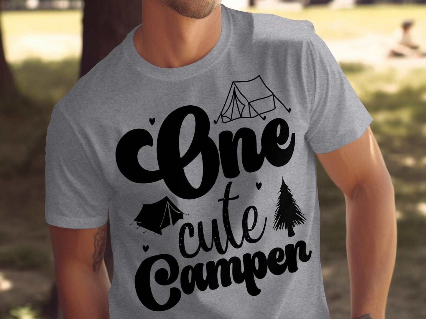 One Cute Camper Tent and Pine Tree Camping Design T-Shirt