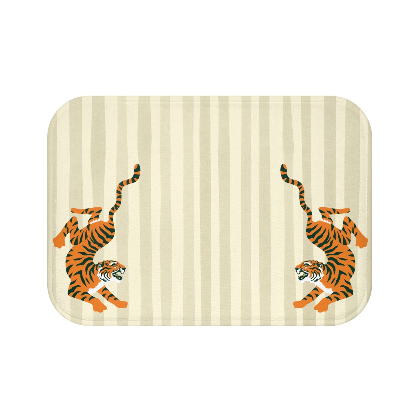 Fiercely Feminine Bath Mat - BIEGE Striped Rug with Tigers