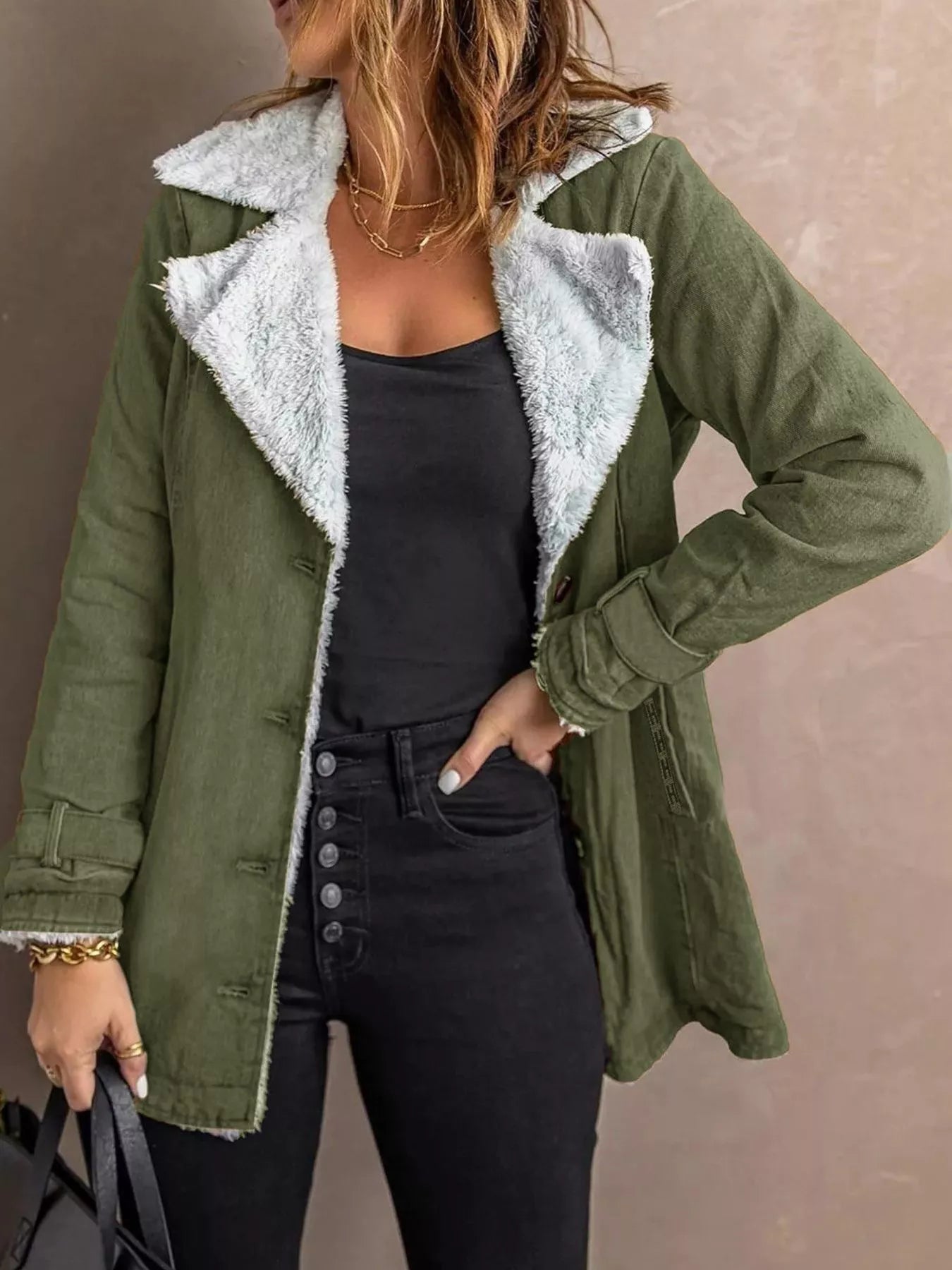 Full Size Sherpa Lined Button Up Outerwear Plus Size